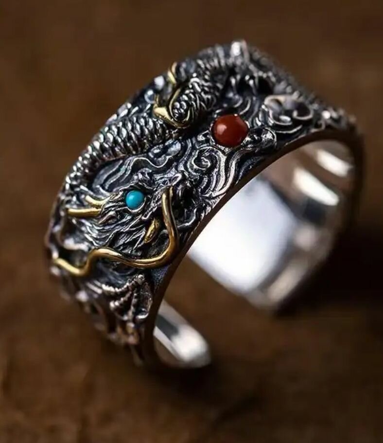 Серебро кольцо с рисунком дракон унисекс