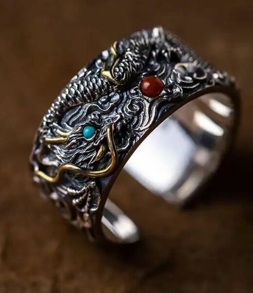 Серебро кольцо с рисунком дракон унисекс