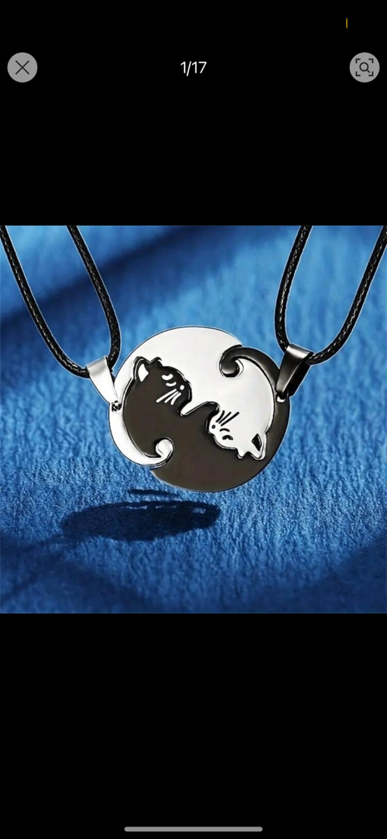 Ensemble pendentif couple / amitié chat noir