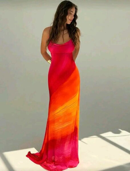 Robe longue dégradé rouge et orange