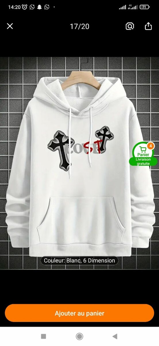 Sweat à capuche croix blanc