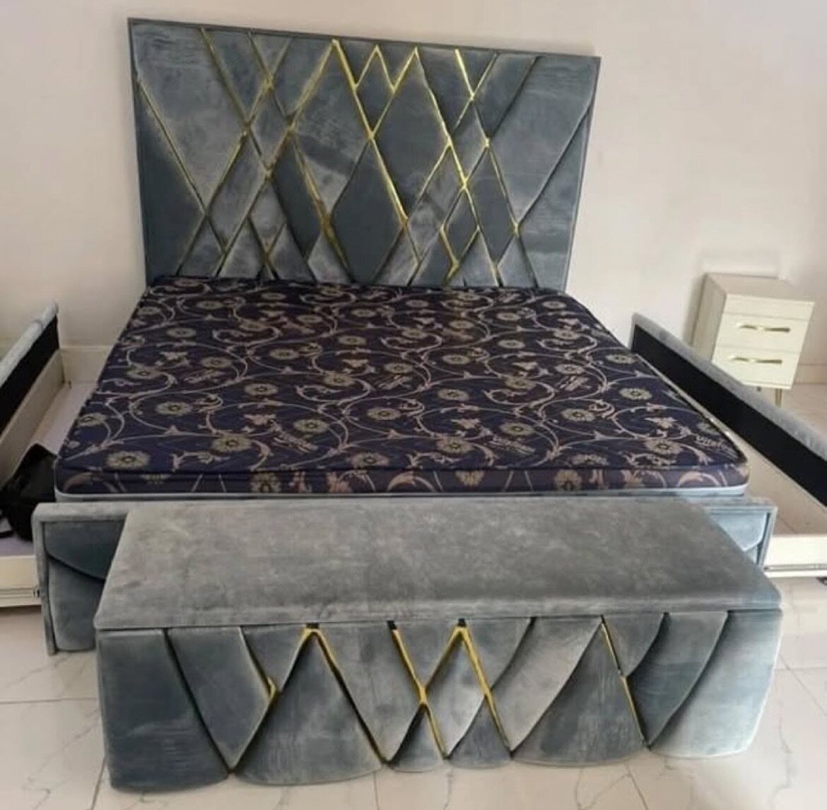 Queen size bed frame with storage unit