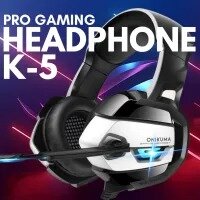 K5 Gaming Headphones 3D 7.1 Surround Sound Headset for PS4, Xbox One, Nintendo Switch, Gaming PC, Mac, and Laptop. Features include an over-ear design, noise-canceling microphone, deep bass surround, and soft, comfortable earmuffs for an immersive gaming