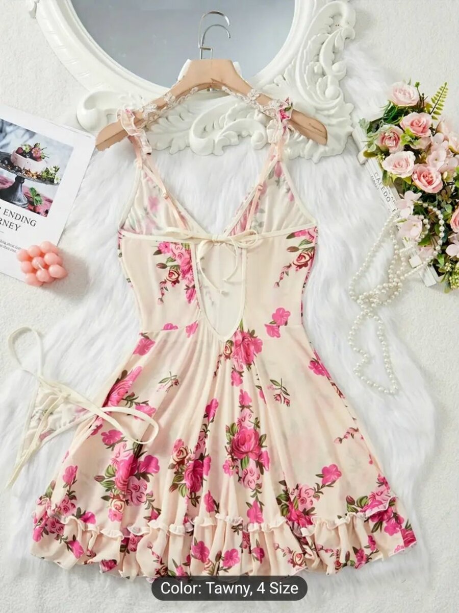 Women's 2-Piece Sleepwear Set, Sexy Lingerie Night Dress