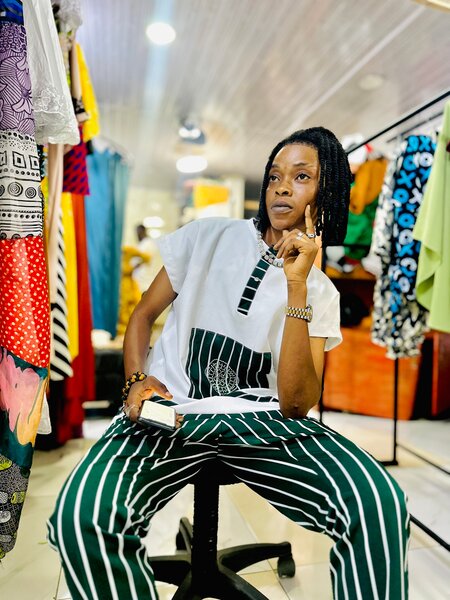 Ensemble pantalon et chemise rayé