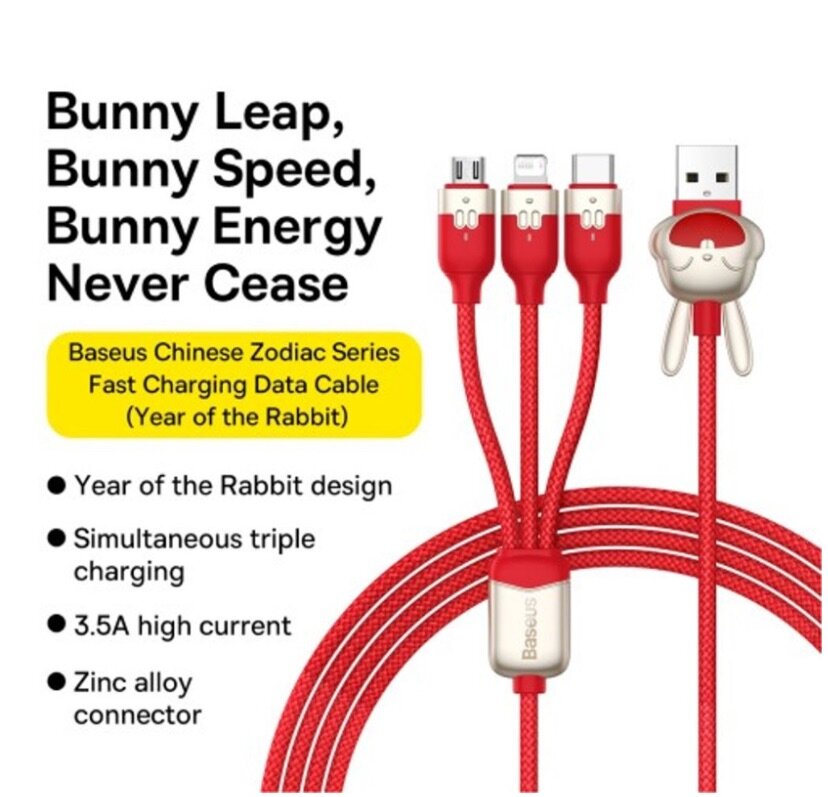 Câble De Charge Rapide Baseus 3en1, 1,2 M Rouge CASX060009