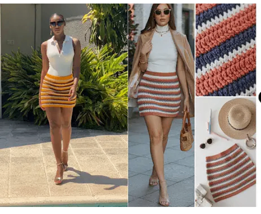 Jupe courte en tricot rayé pour femme