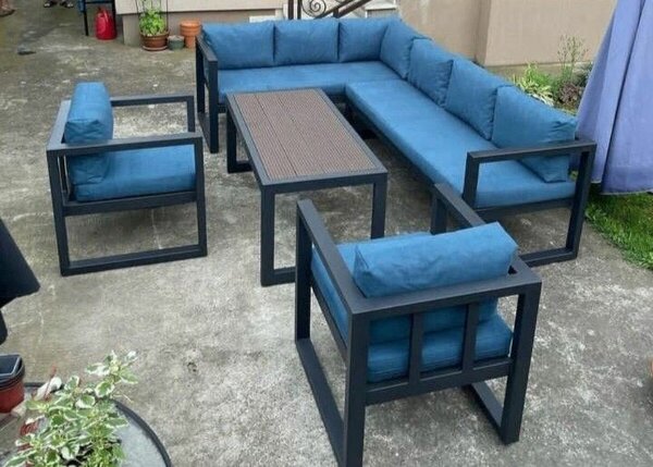 Salon de jardin en métal bleu