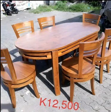 Table + 6 chairs, brown