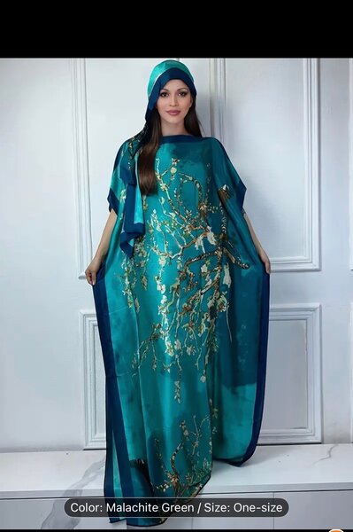 Silk Embroidered Kaftan Robe with Headband