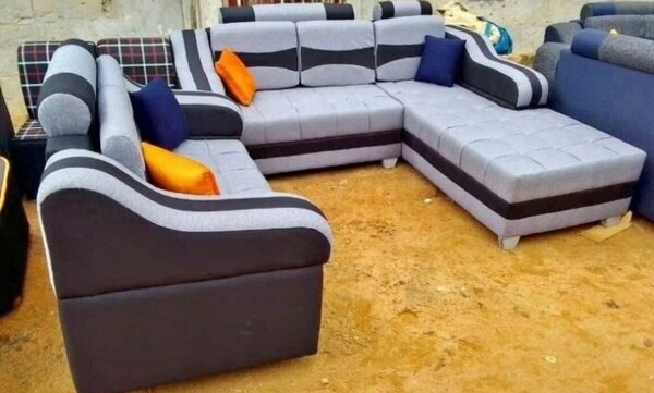 Canapé d'angle gris et marron