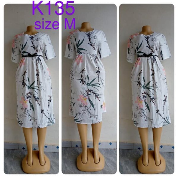 Light dress with print, with belt, size M