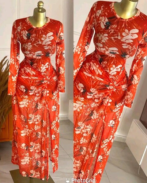 Robe longue fleurie rouge