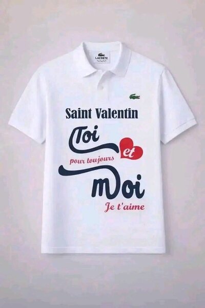 Polo Lacoste blanc Saint Valentin