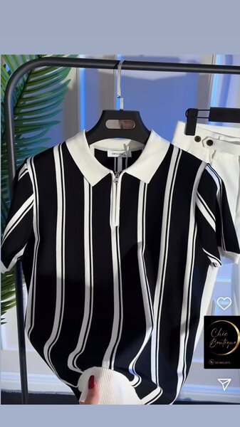 Polo rayé noir et blanc