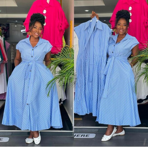 Robe longue rayée bleue élégante