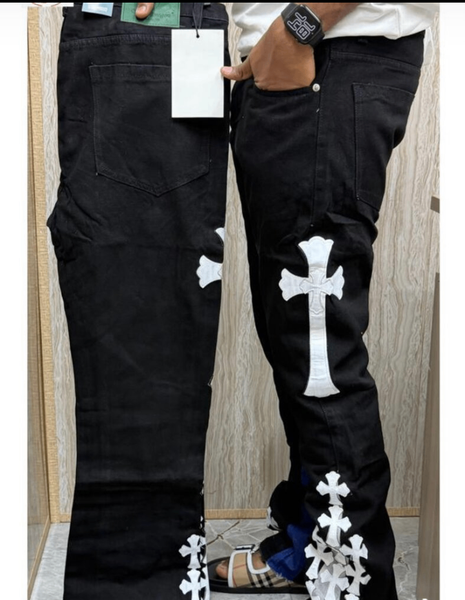Jean cargo noir homme croix blanche