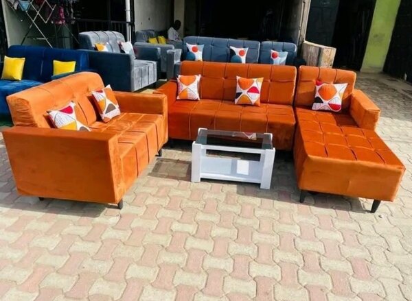 Canapé d'angle en cuir orange