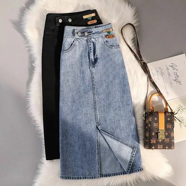 Jupe longue en jean déchiré