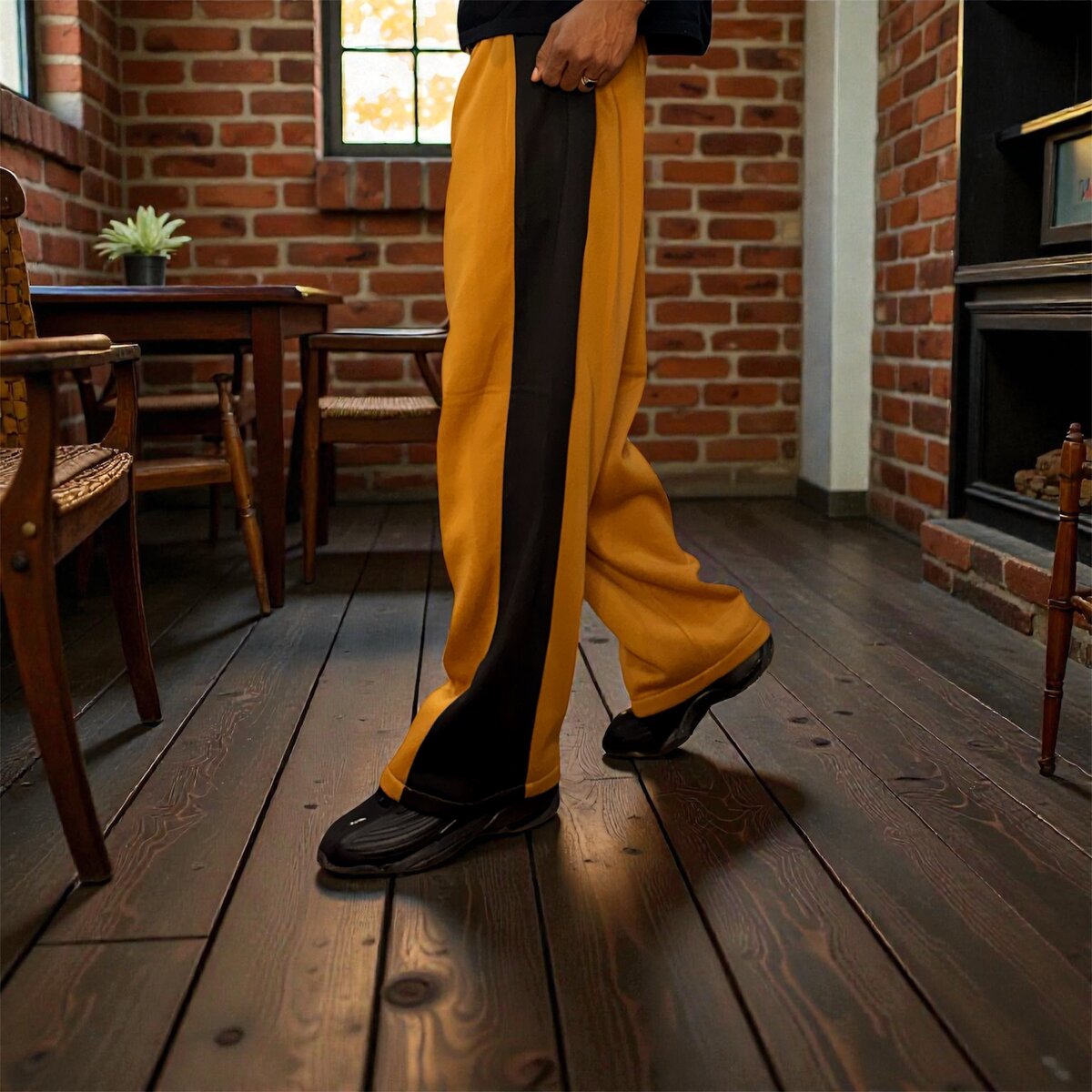 Pantalon marron avebande noire