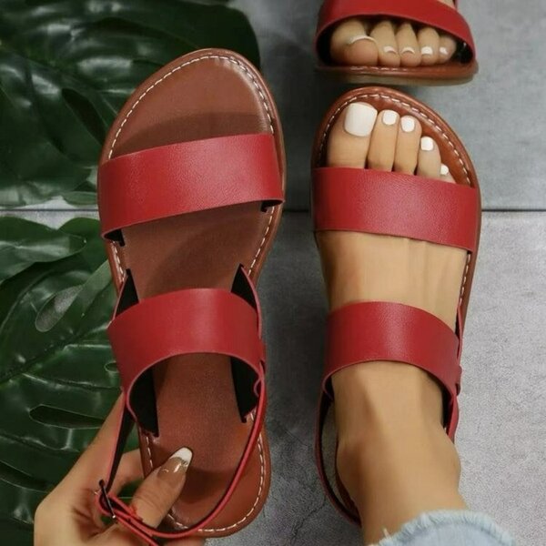 Sandales rouges en cuir pour femmes