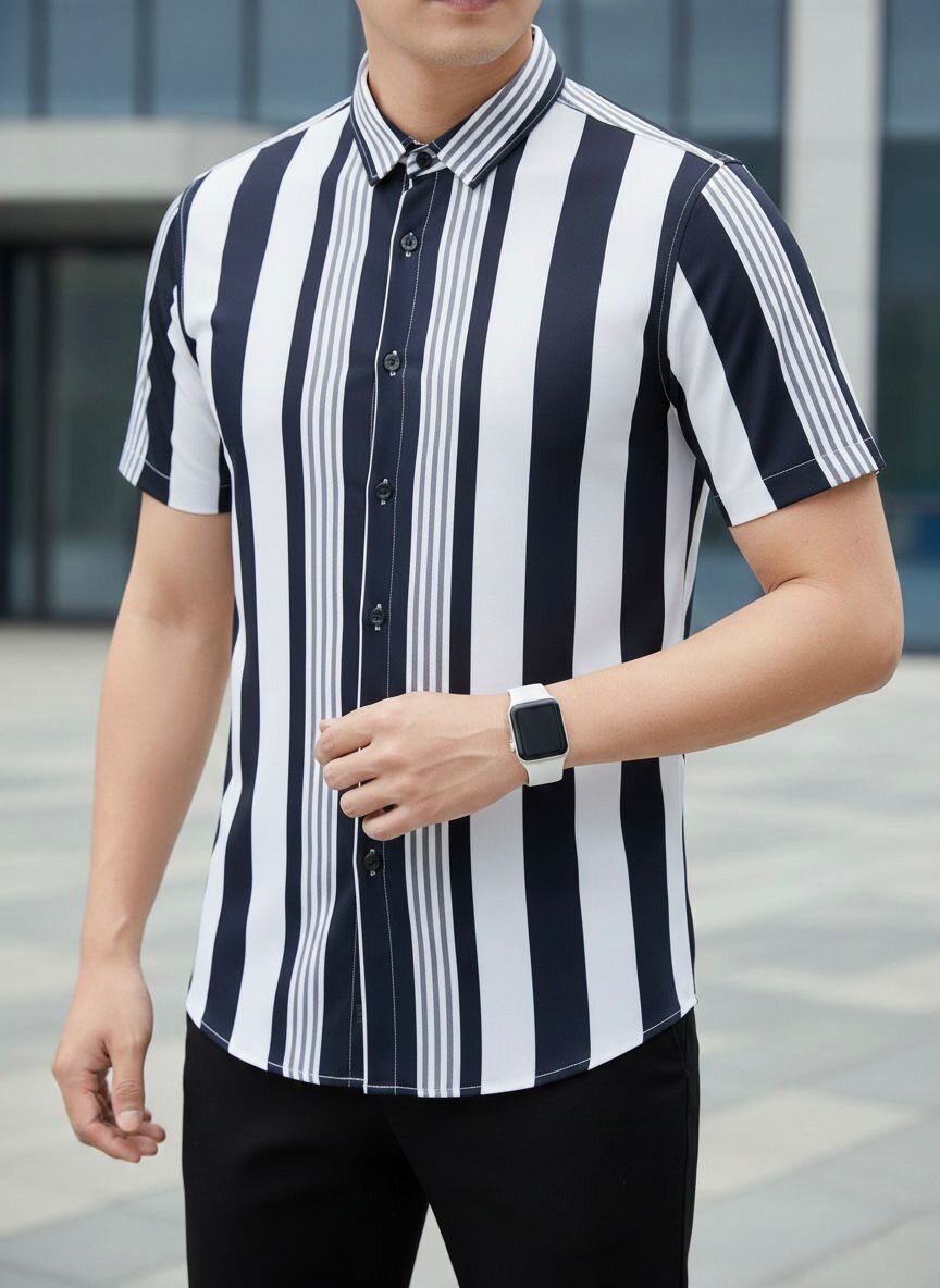 Chemise homme manche courte rayée