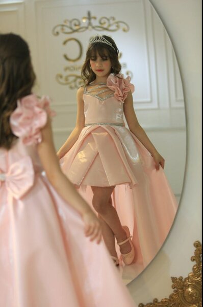Girls pink & white silvery gown