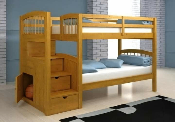 Lit superposé en bois avec rangements