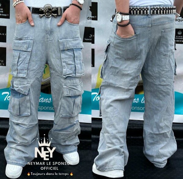 Jean cargo large homme