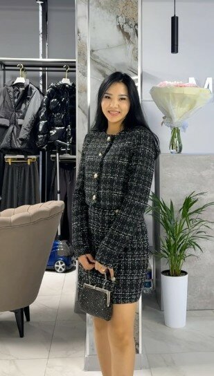 Костюм твидовая двойка черная в клетку