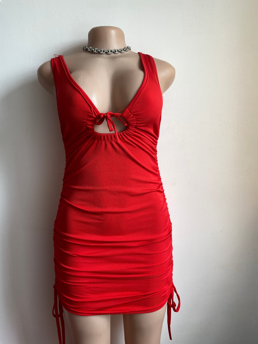 Red Ruched Bodycon Dress