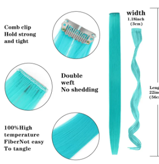 Hair Extensions Clip In Neon Hair Extension Hairpieces Party Highlights Synthetic Halloween Hair Accessories Colored Straight Extension Clip Ins for Kids Girls 22" 1pcs