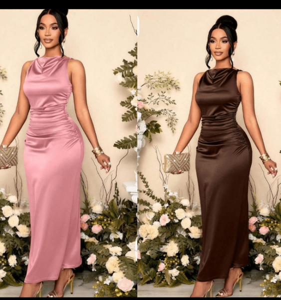 Robe longue satinée pour femme