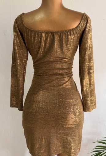 Short party dress in golden shade