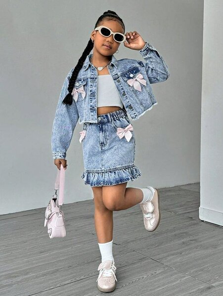 Ensemble jupe et veste en jean pour fille