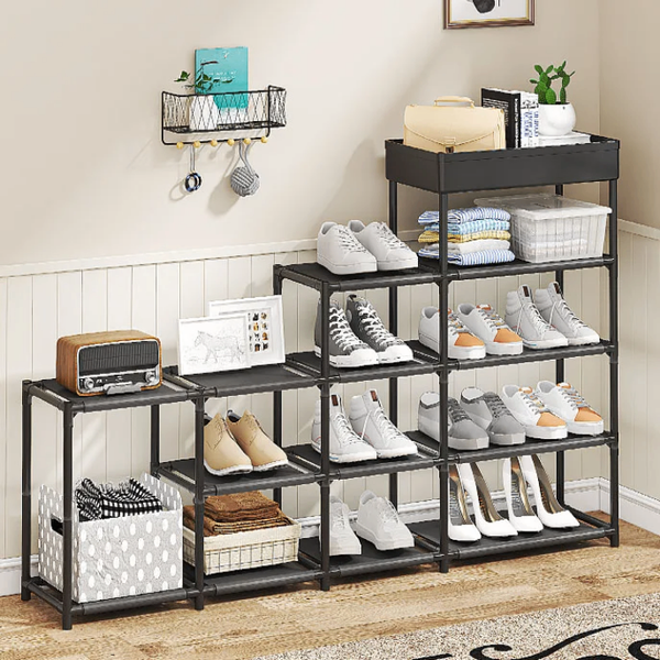 ÉTAGÈRE DE RANGEMENT DE CHAUSSURES EN TISSU ET METAL