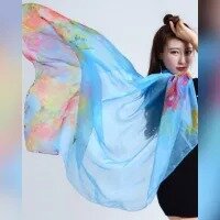 Blue Extra Large Digital Print Silk Scarf For Women/Dupatta