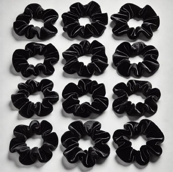 Black Velvet hair scrunchies medium size (pack of 6)