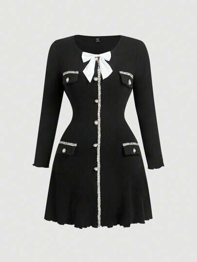 Robe élégante noire avec nœud