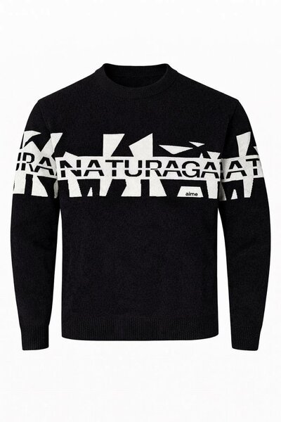 Pull homme noir avec motif graphique