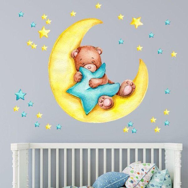 Autocollant mural ourson lune