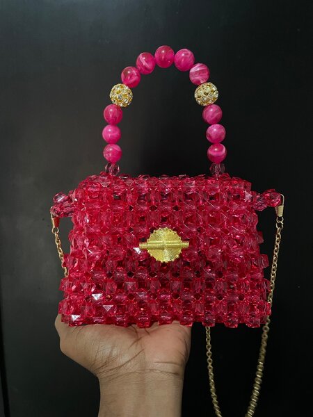 Mini Sac à Main en Perles Rose