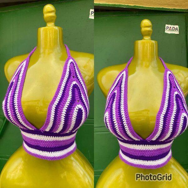 Top crochet violet et blanc