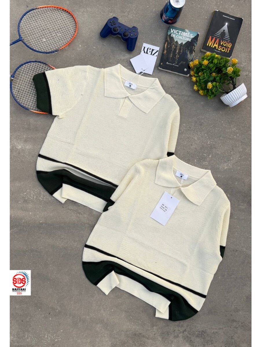 Polo en tricot rayé unisexe