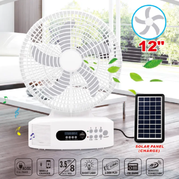 VENTILATEUR SOLAIRE RECHARGEABLE 12 POUCES