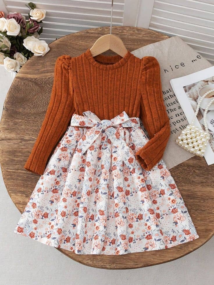 Robe fille automne fleurie