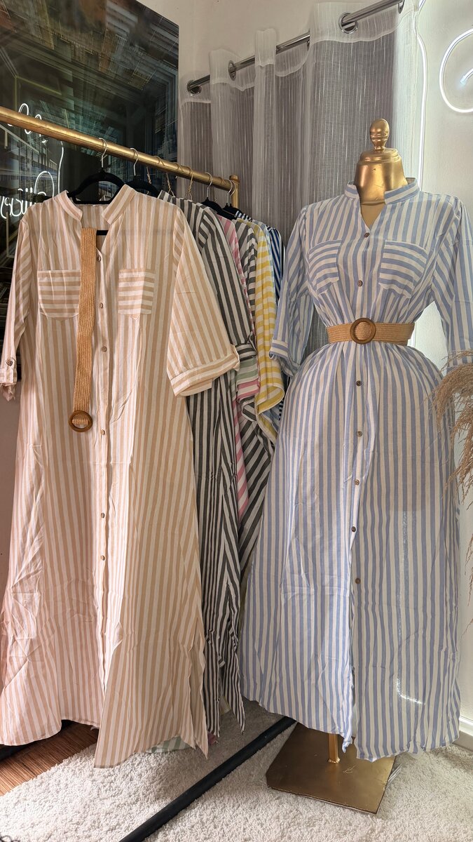 Robe longue à rayures pour femme