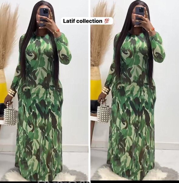 Robe longue camouflage vert