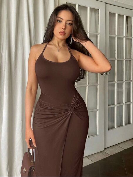 Apricot Sleeveless Twist Design Long Summer Dress