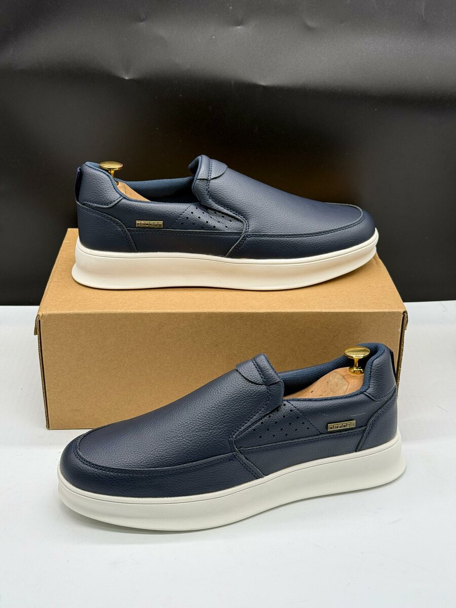 Mocassins en cuir bleu homme